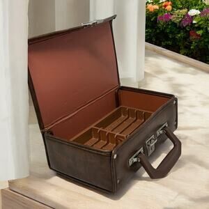 Vintage Brown Vinyl Vegan Leather 12 Cassette Tape Brief Case Ink Storage Prop